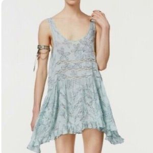 Free People Voile and Lace Trapeze Slip Dress in size XS Blue print